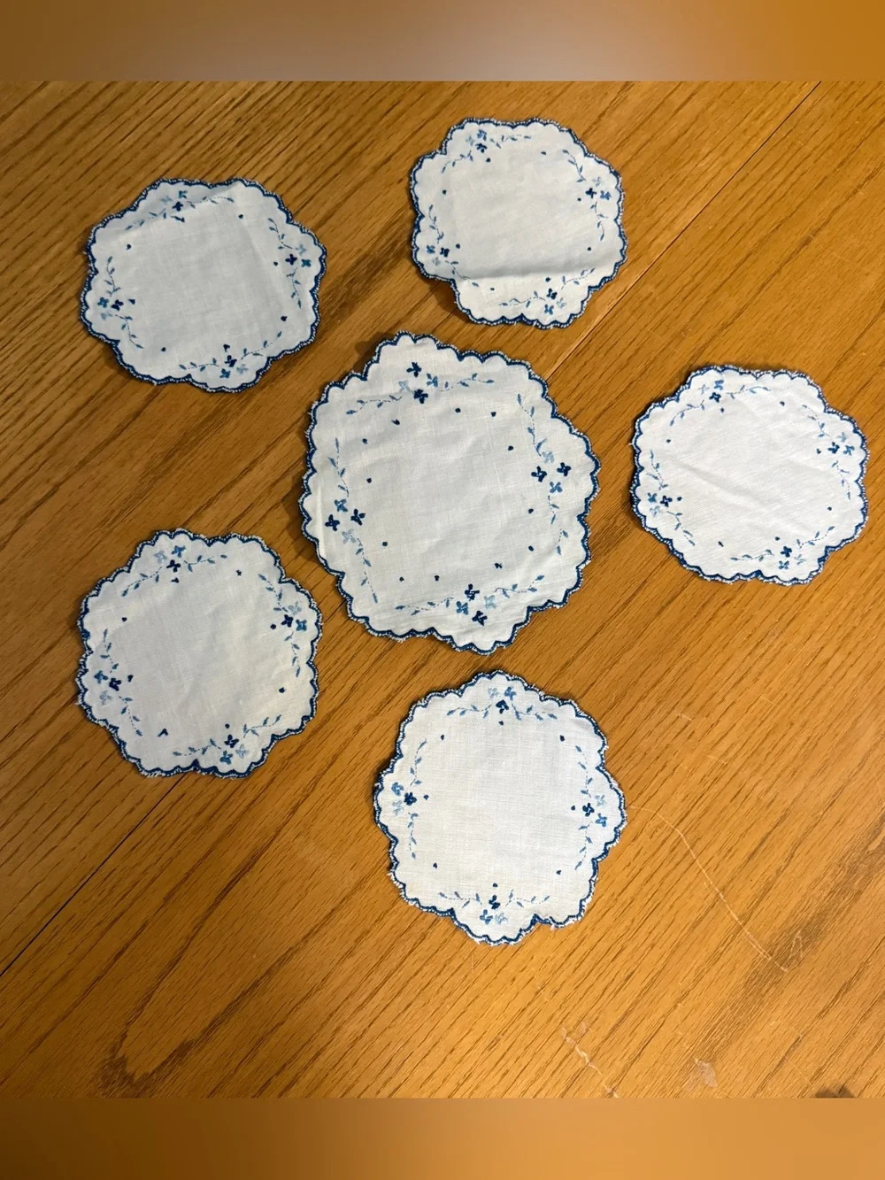 Vintage Embroidered Linen Coaster Cocktail Napkin 6pc Set